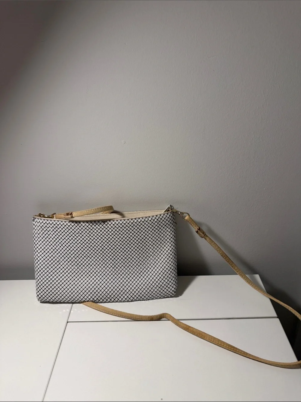 Whiting & Davis white shiny bag